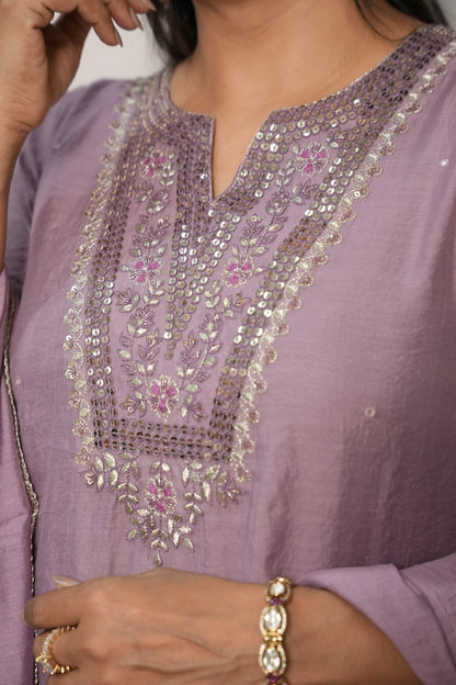 Wisteria Mul Chanderi Kurta Dupatta Set with Sequin & Embroidery Work