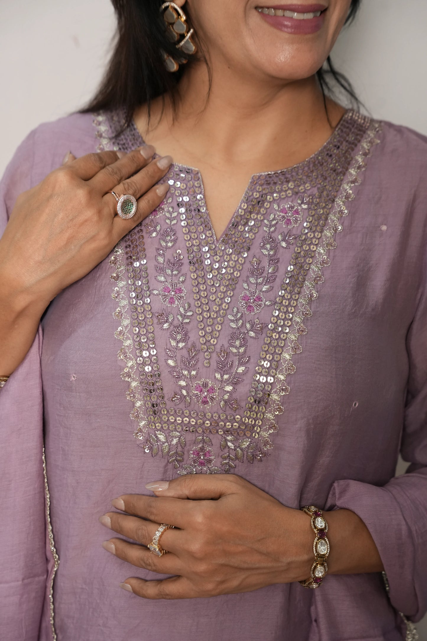 Wisteria Mul Chanderi Kurta Dupatta Set with Sequin & Embroidery Work