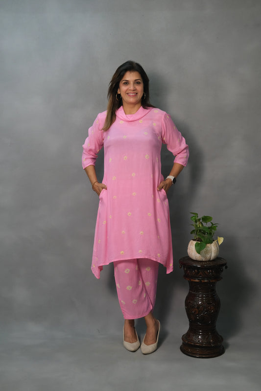 Pink Co-ord Set with Turtle Neck | Soft Cotton
