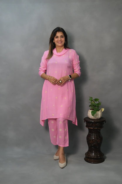 Pink Co-ord Set with Turtle Neck | Soft Cotton