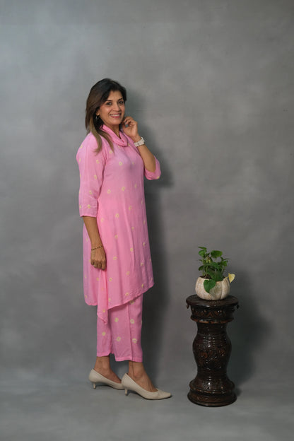 Pink Co-ord Set with Turtle Neck | Soft Cotton