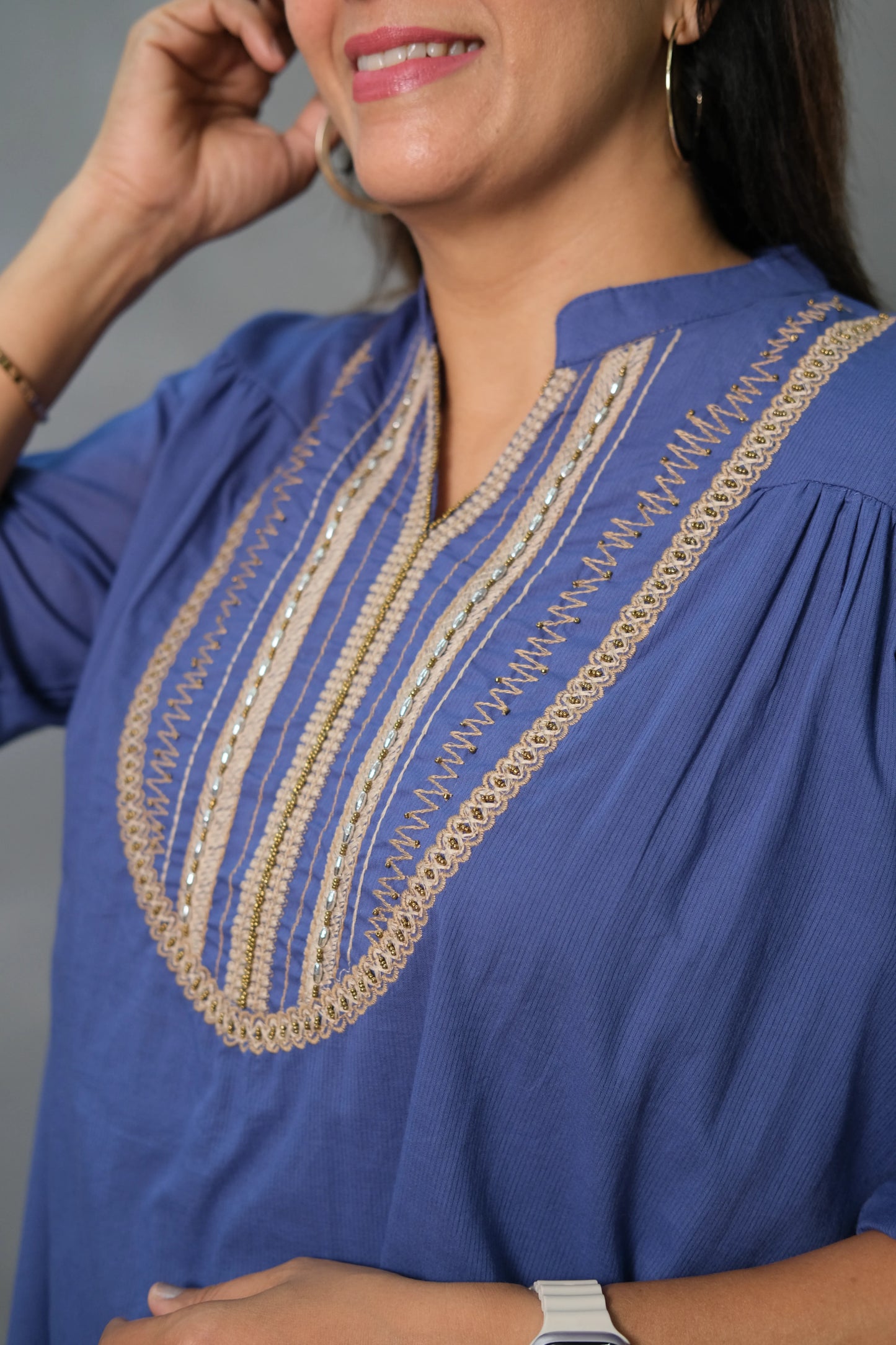 Royal Blue Co-ord Set with Lace Work | Mul Cotton