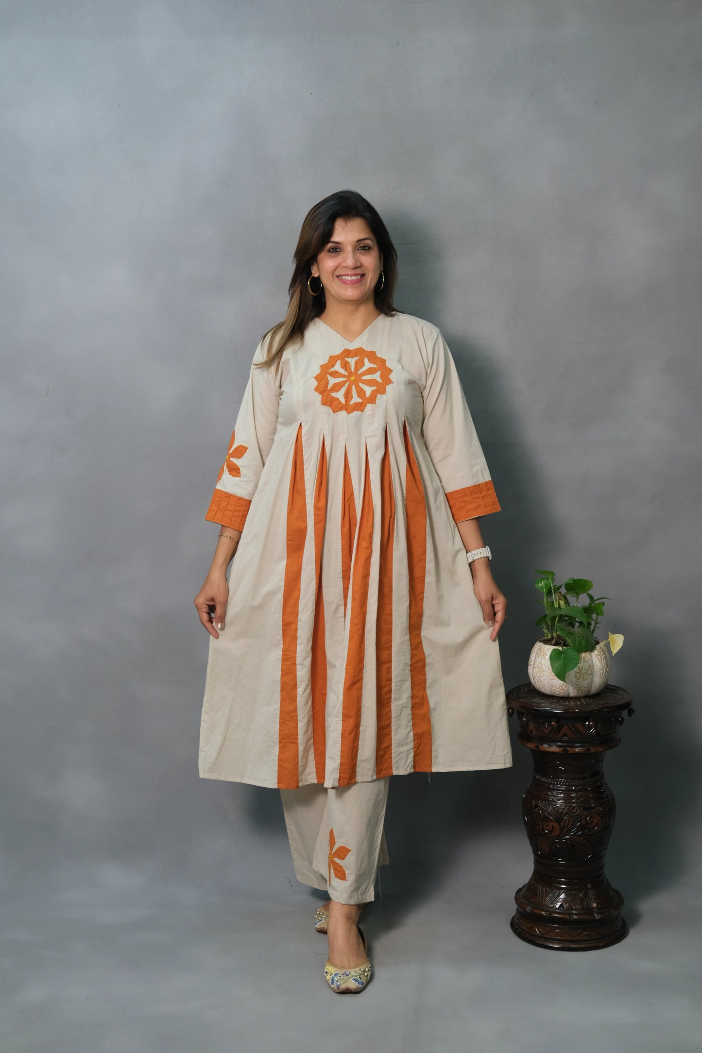 Kali Kurta Pant Set with Patch Work | Soft Cotton