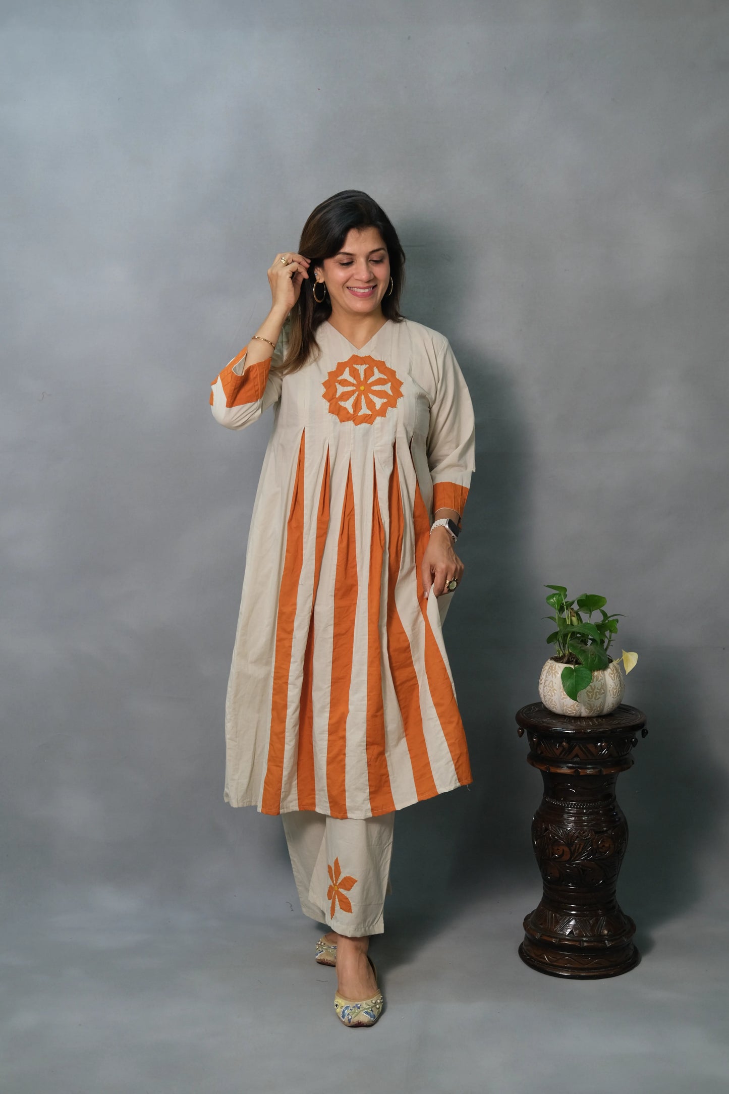 Kali Kurta Pant Set with Patch Work | Soft Cotton