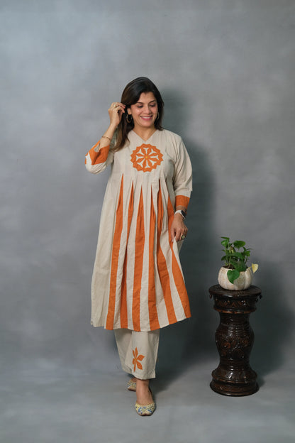 Kali Kurta Pant Set with Patch Work | Soft Cotton