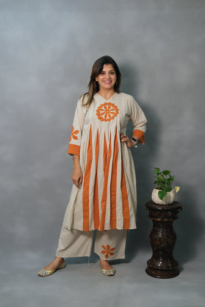 Kali Kurta Pant Set with Patch Work | Soft Cotton