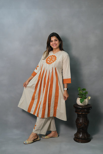 Kali Kurta Pant Set with Patch Work | Soft Cotton