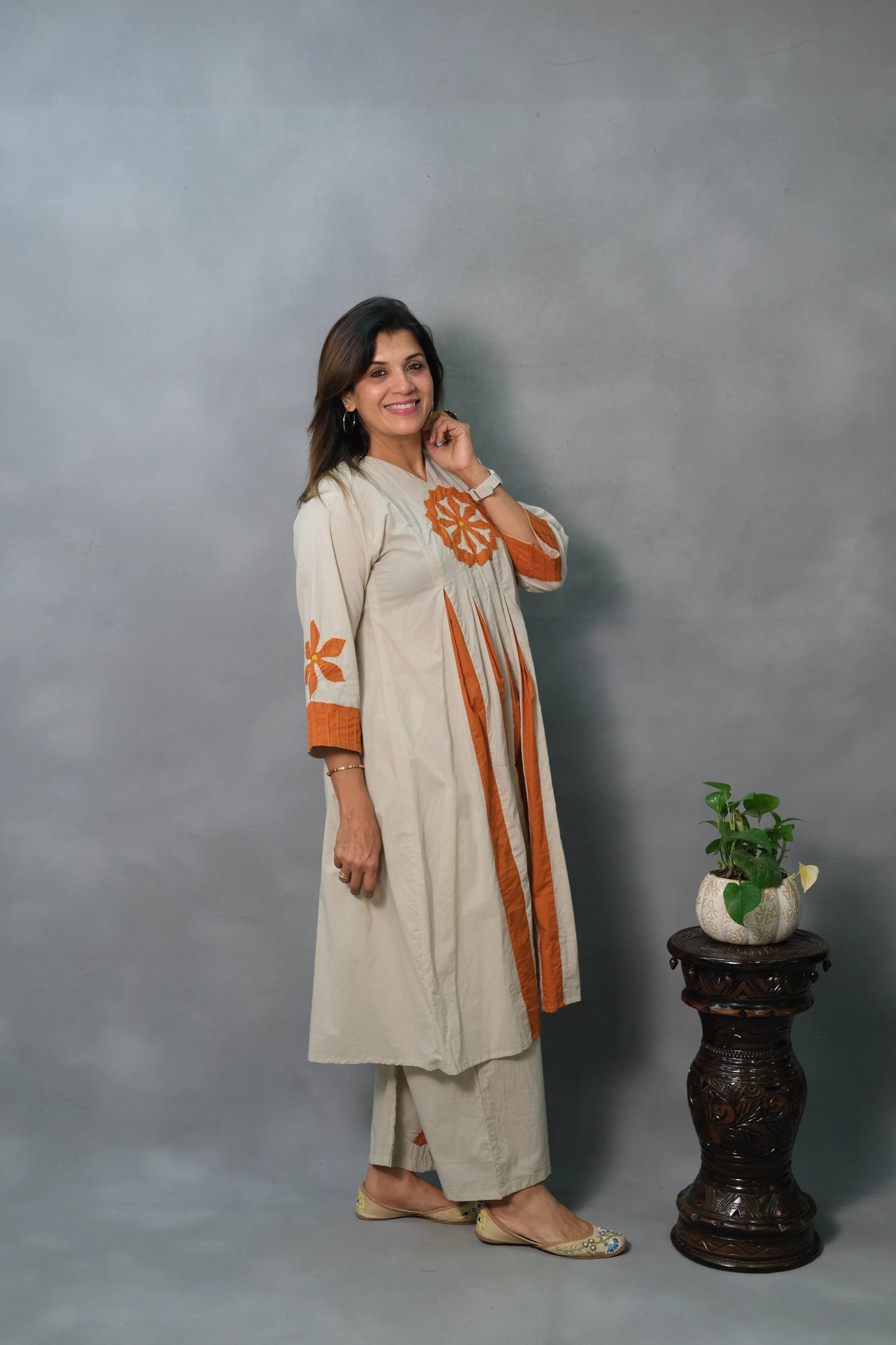 Kali Kurta Pant Set with Patch Work | Soft Cotton
