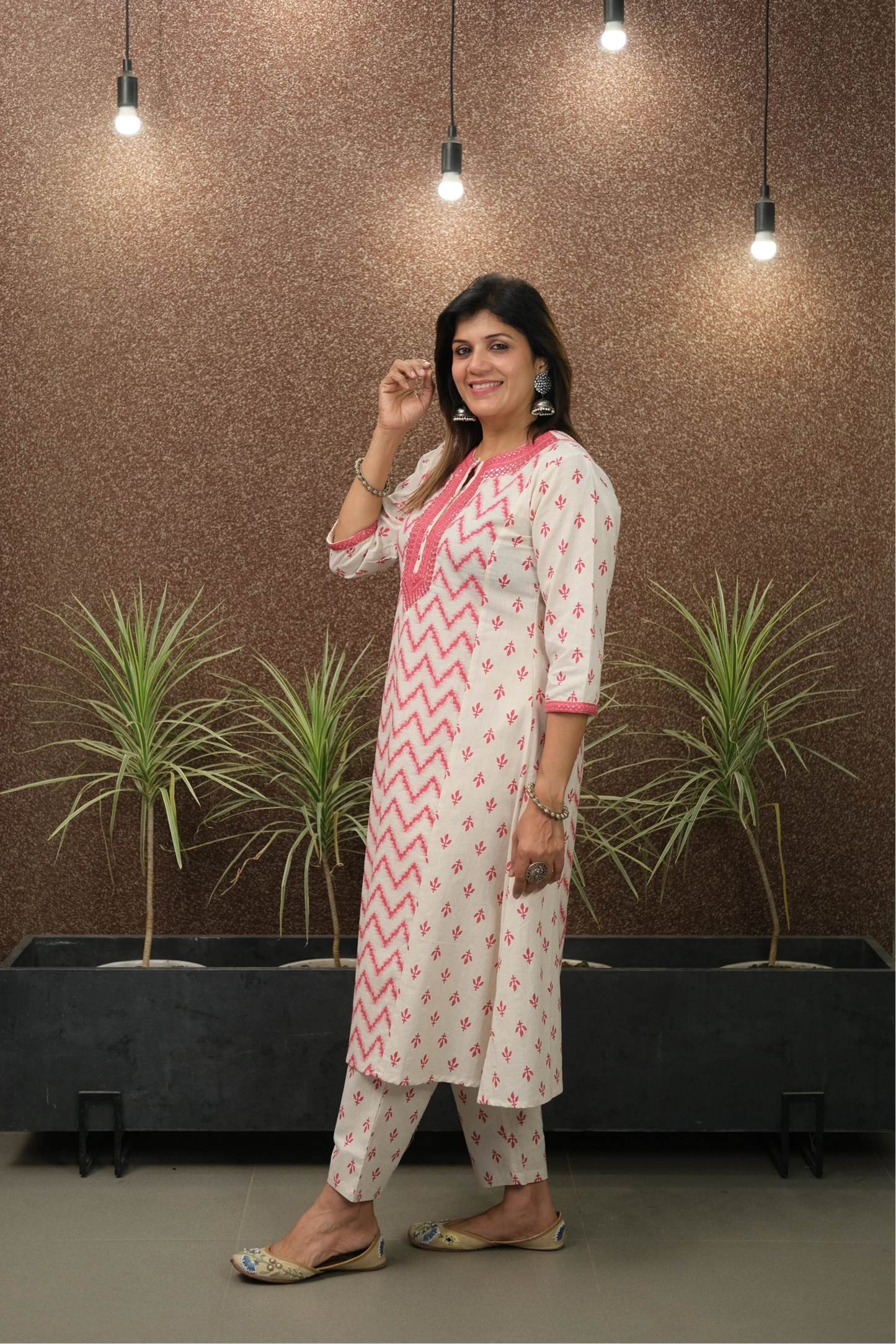 Pink Flex Cotton Kurta Set with Mirror Work