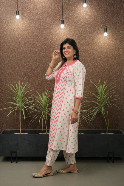Pink Flex Cotton Kurta Set with Mirror Work