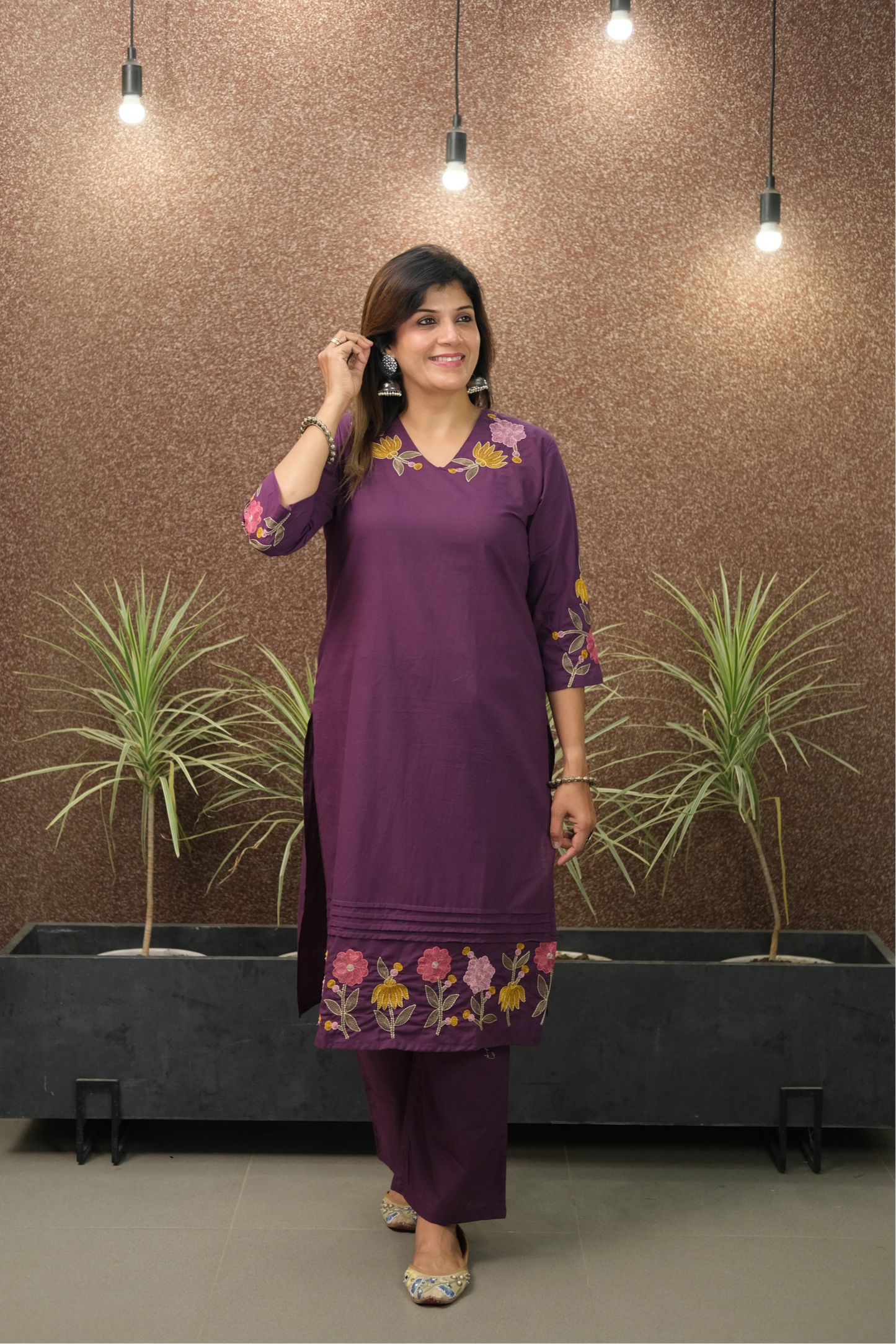 Purple Embroidered Kurta Pant Set | Pure Cotton