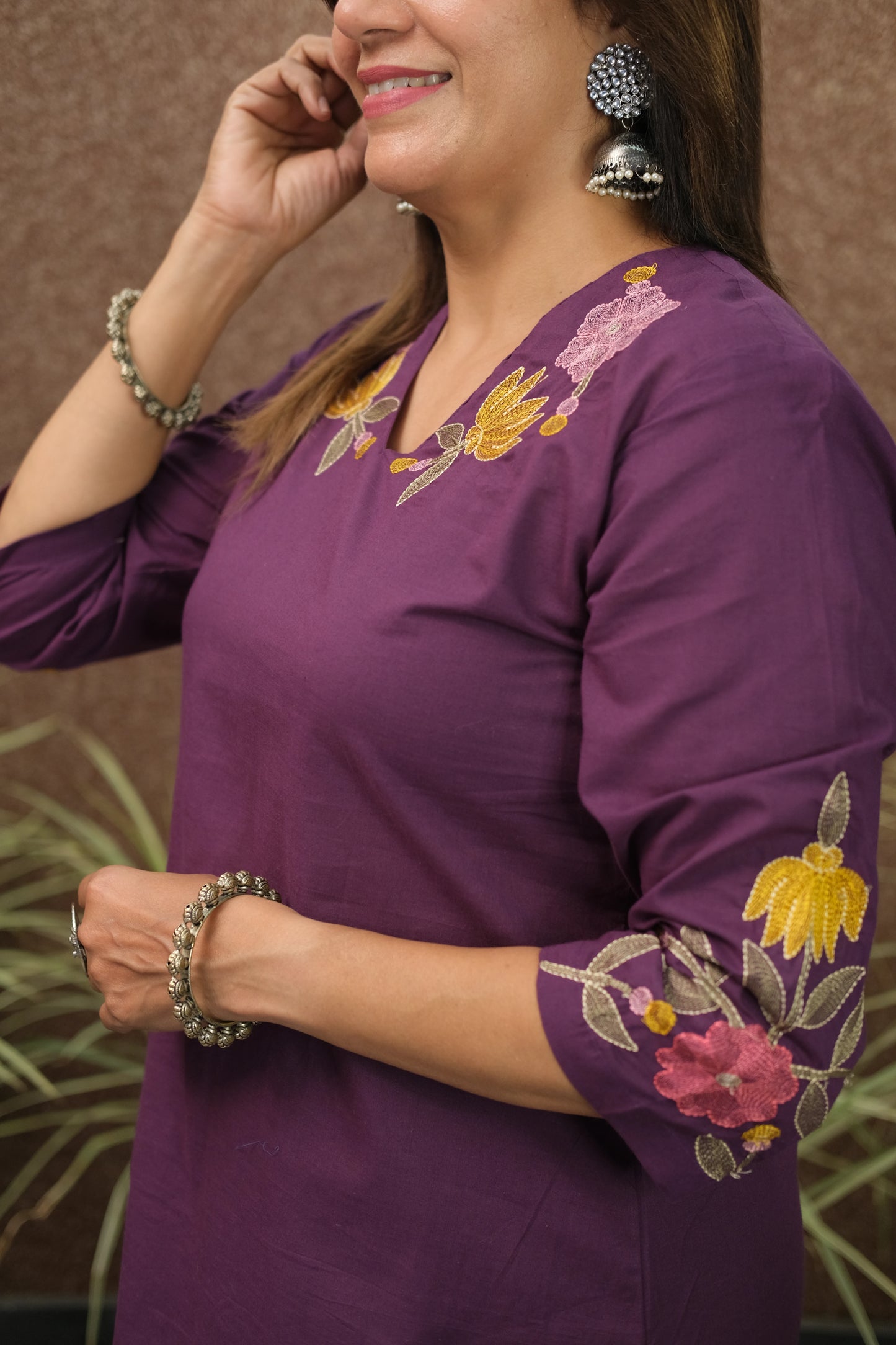 Purple Embroidered Kurta Pant Set | Pure Cotton