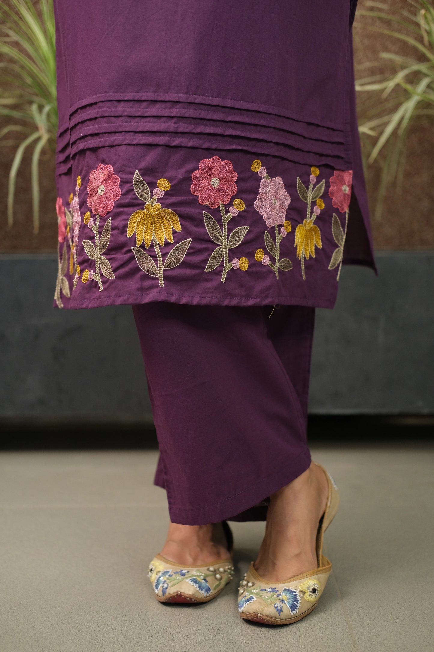 Purple Embroidered Kurta Pant Set | Pure Cotton