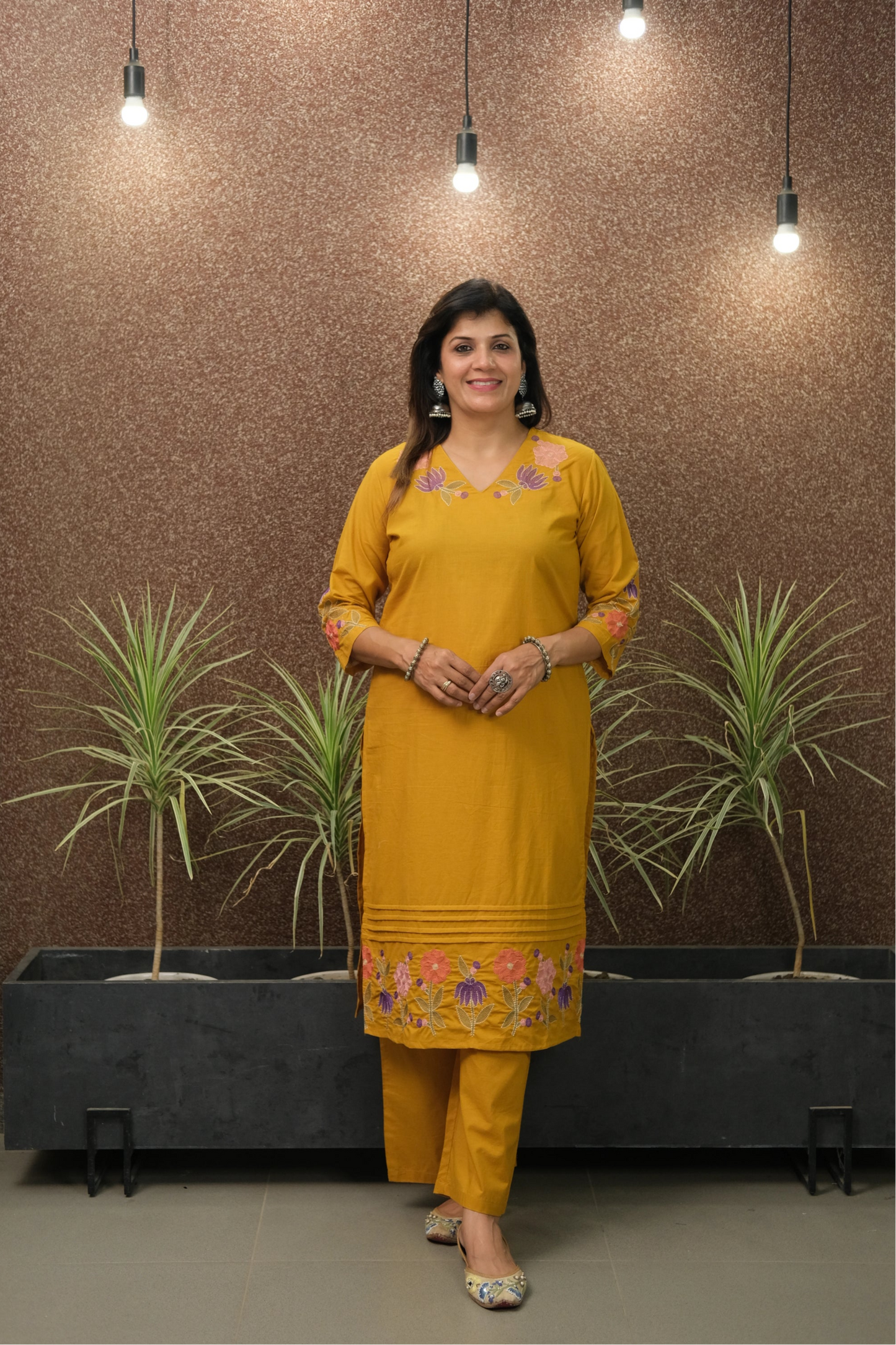 Haldi Yellow Embroidered Kurta Pant Set | Pure Cotton