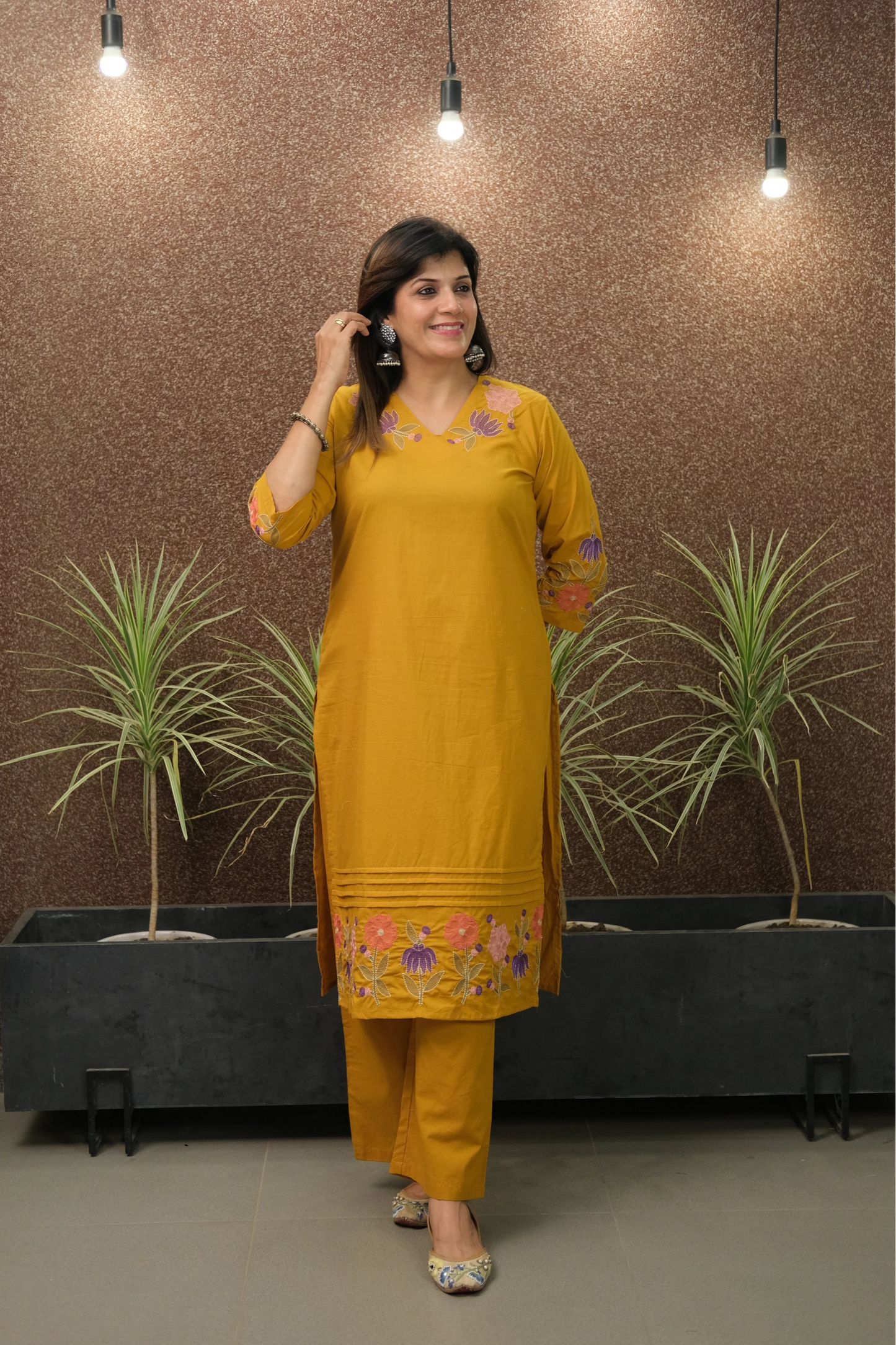 Haldi Yellow Embroidered Kurta Pant Set | Pure Cotton
