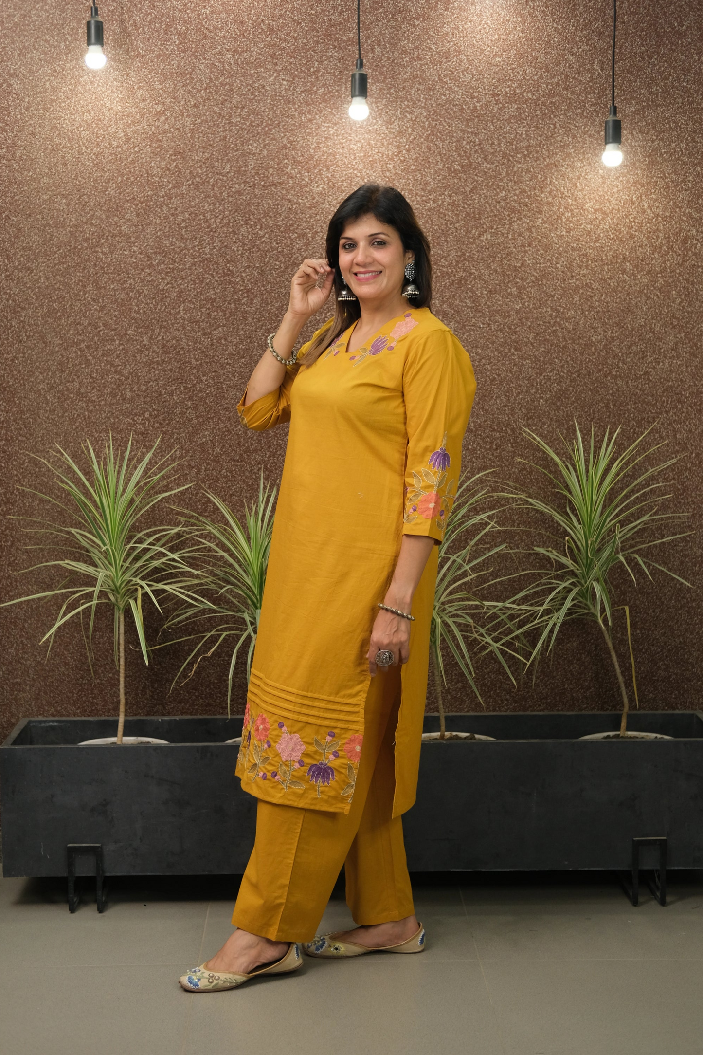 Haldi Yellow Embroidered Kurta Pant Set | Pure Cotton