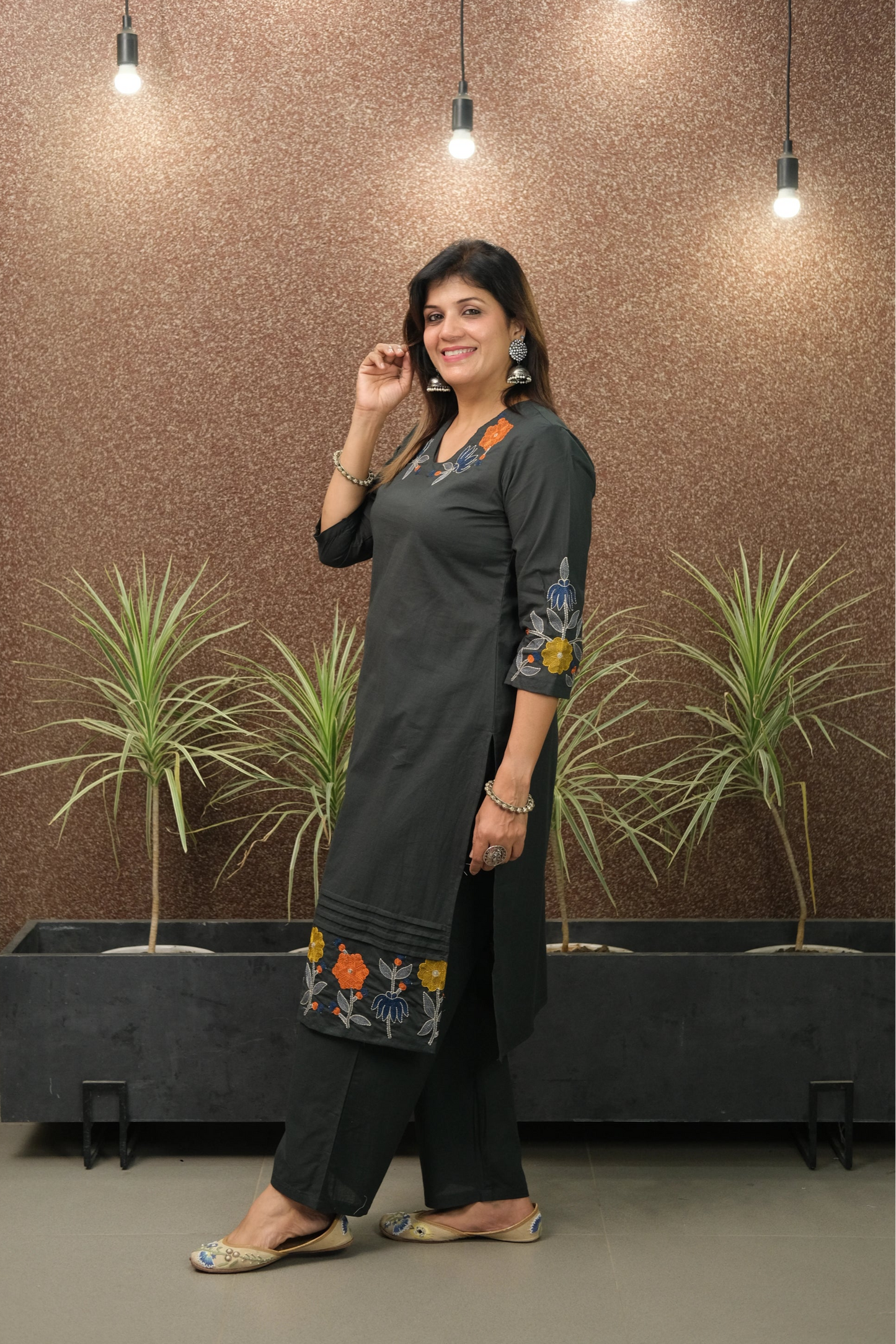Dark Green Embroidered Kurta Pant Set | Pure Cotton