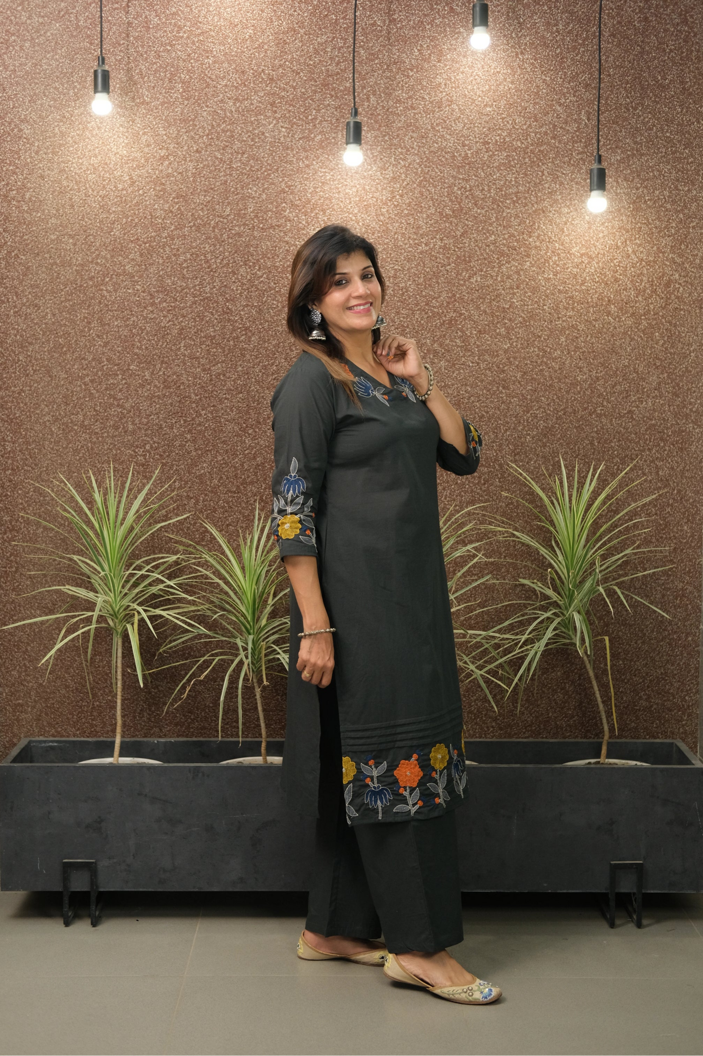 Dark Green Embroidered Kurta Pant Set | Pure Cotton