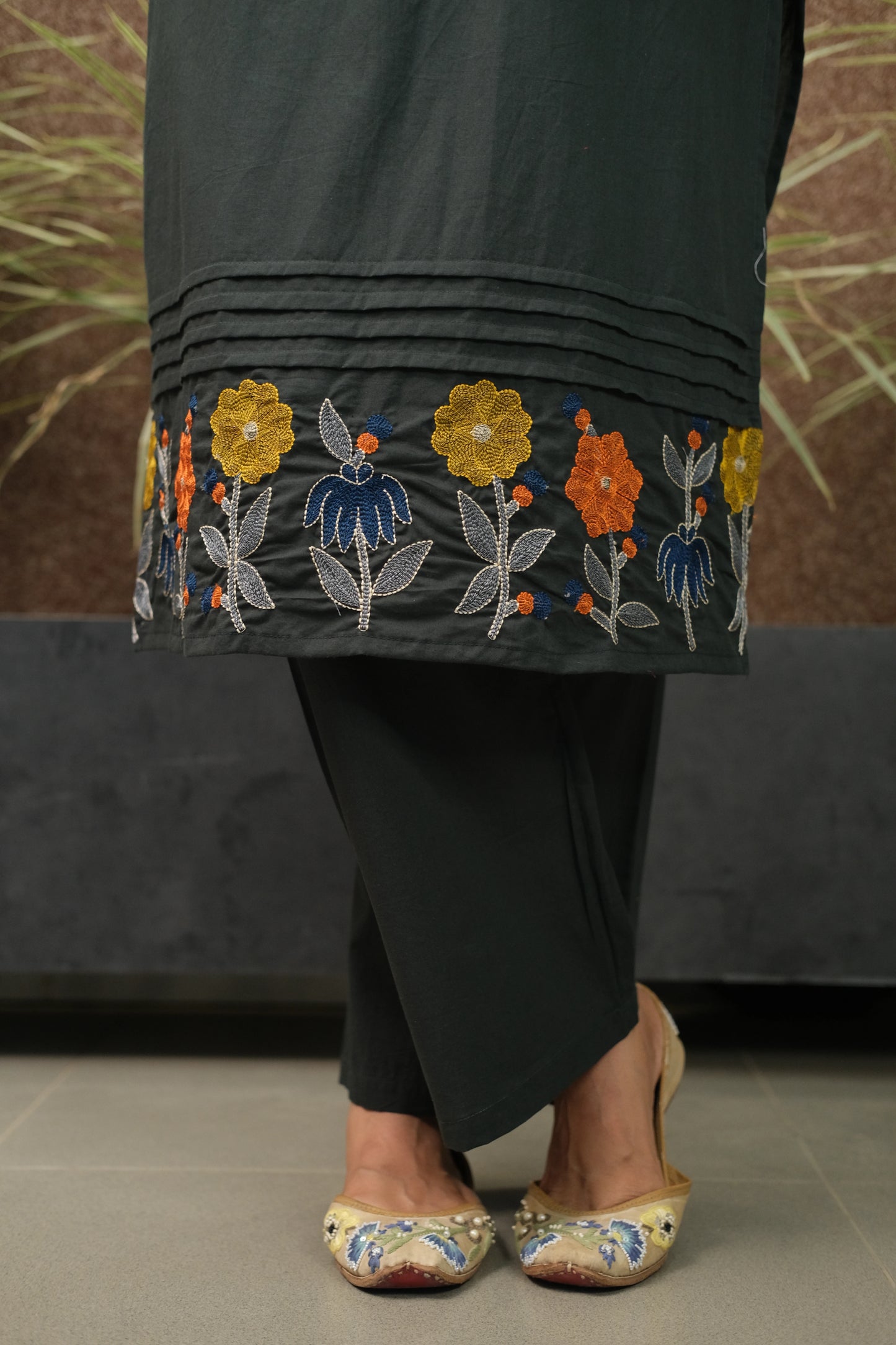 Dark Green Embroidered Kurta Pant Set | Pure Cotton