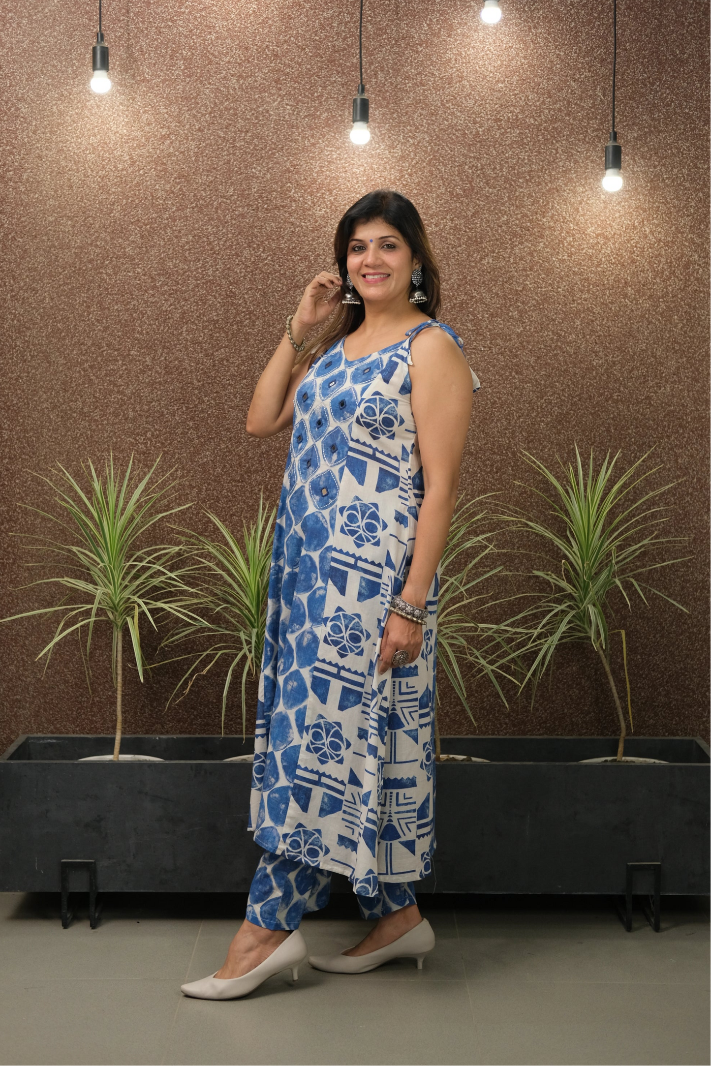 Printed Spaghetti Kurta Set with Mirror Work | Soft Cotton