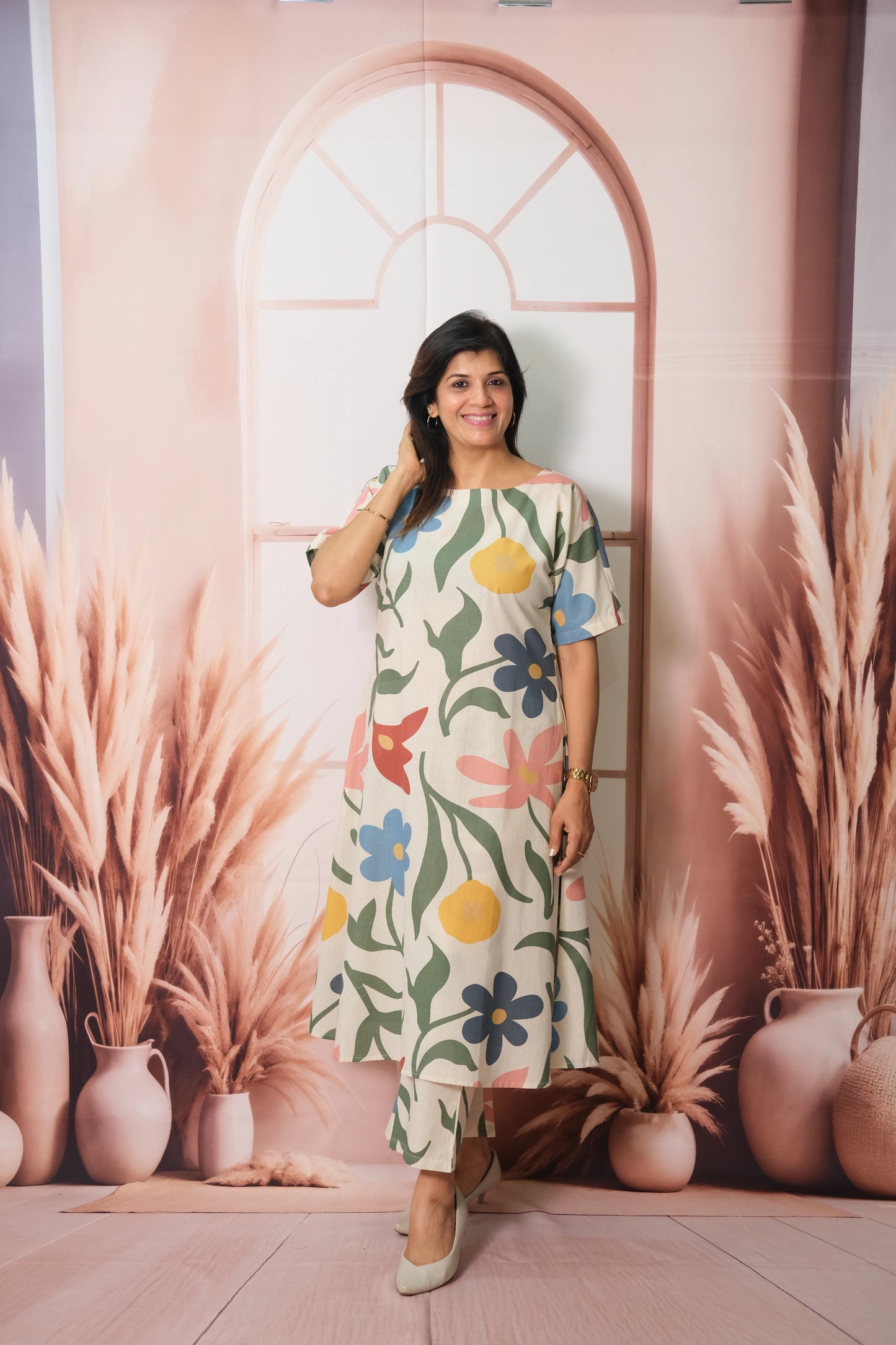 Multicolor Printed Kurta Pant Set in Flex Cotton