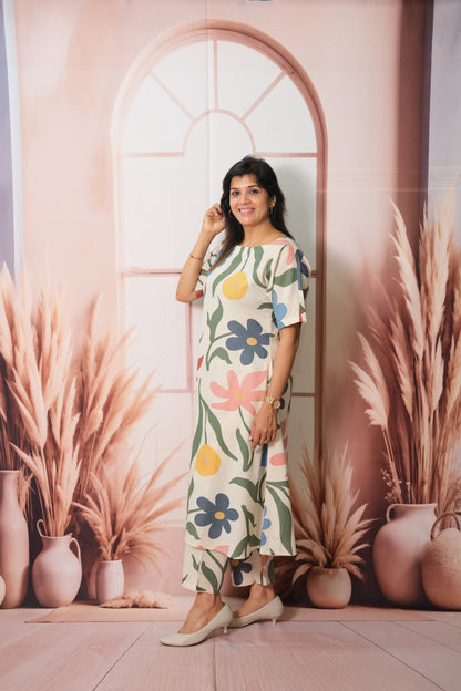 Multicolor Printed Kurta Pant Set in Flex Cotton