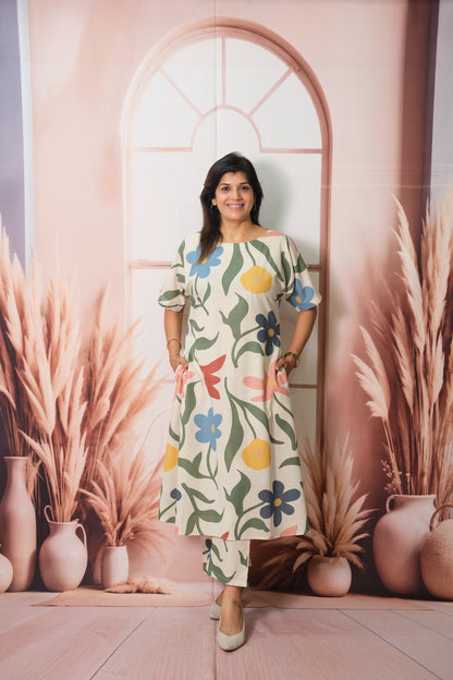 Multicolor Printed Kurta Pant Set in Flex Cotton