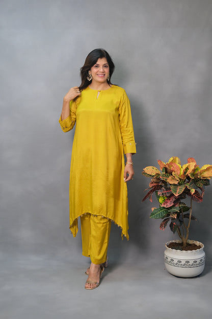 Yellow Co-ord Set – Muslin Silk Ensemble for Effortless Elegance