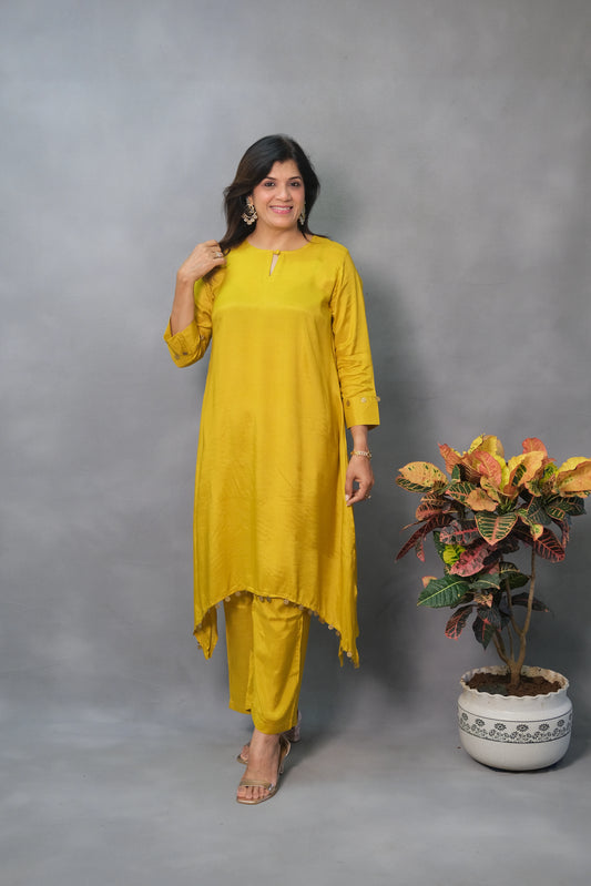 Yellow Co-ord Set – Muslin Silk Ensemble for Effortless Elegance