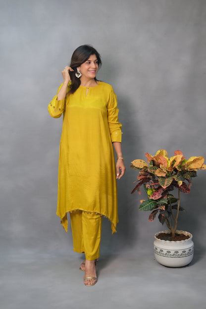 Yellow Co-ord Set – Muslin Silk Ensemble for Effortless Elegance