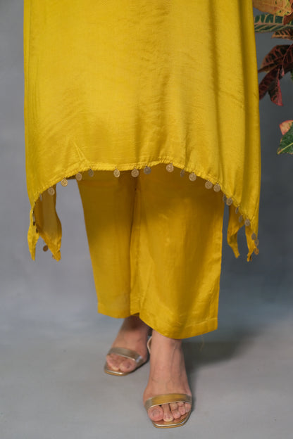 Yellow Co-ord Set – Muslin Silk Ensemble for Effortless Elegance