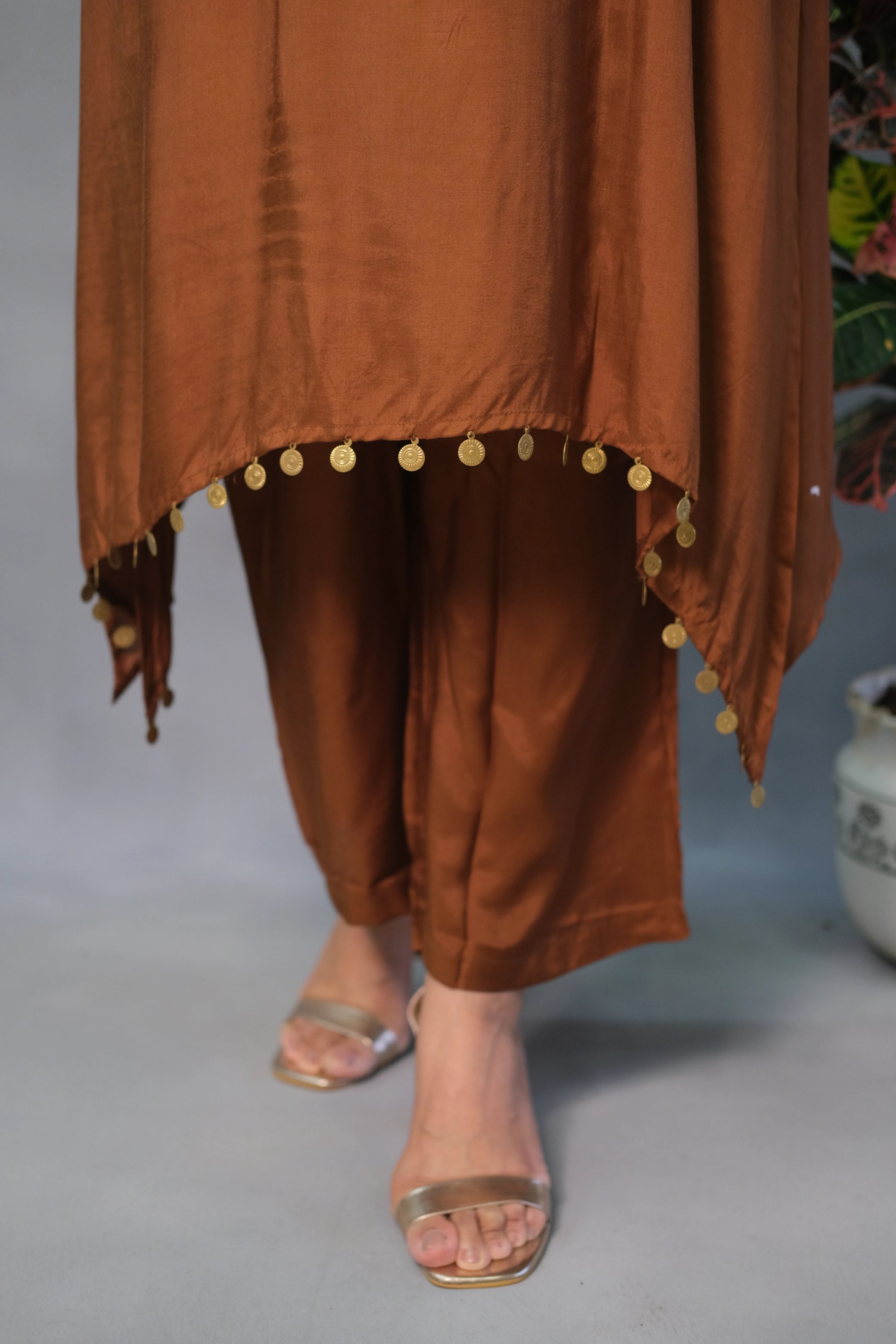 Brown Co-ord Set – Coffee Brown Muslin Silk Ensemble for Effortless Elegance