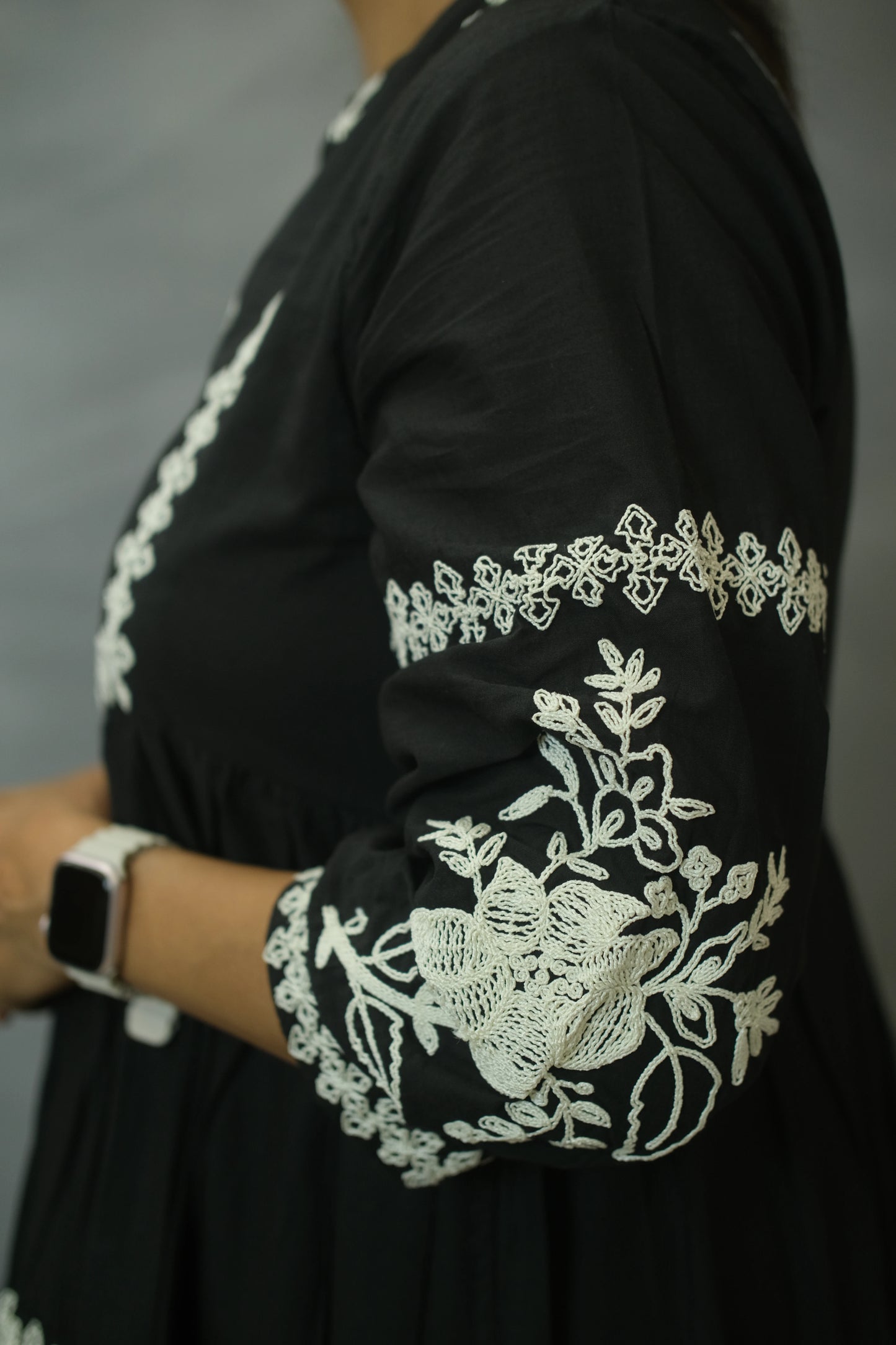 Black Embroidered One Piece with Pockets | Pure Cotton