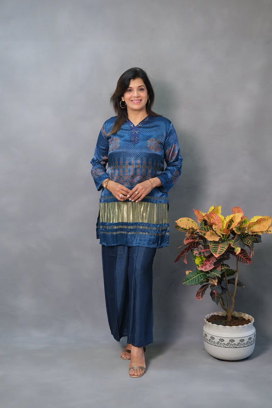 Turquoise Blue Bandhej Co-ord Set – Gaji Silk Luxury with a Modern Ethnic Twist