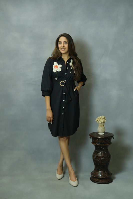 Black Crochet Short Dress | Cotton Fabric