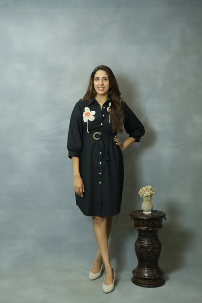 Black Crochet Short Dress | Cotton Fabric
