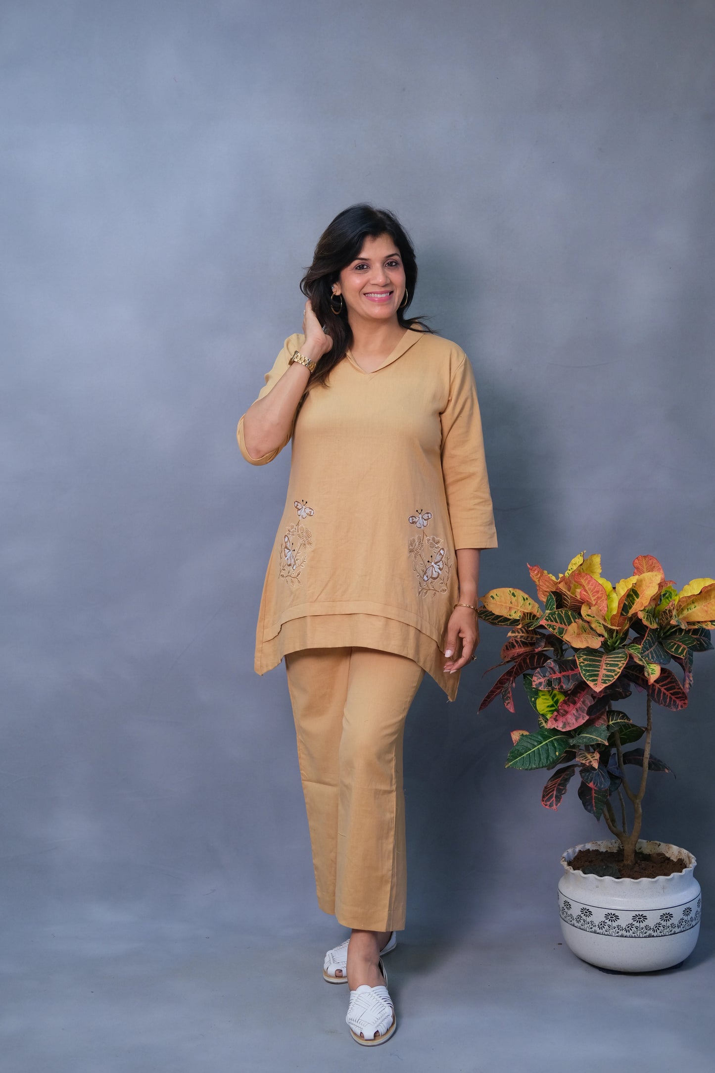 Beige Co-ord Set – Embroidered Flex Cotton Elegance for Modern Women