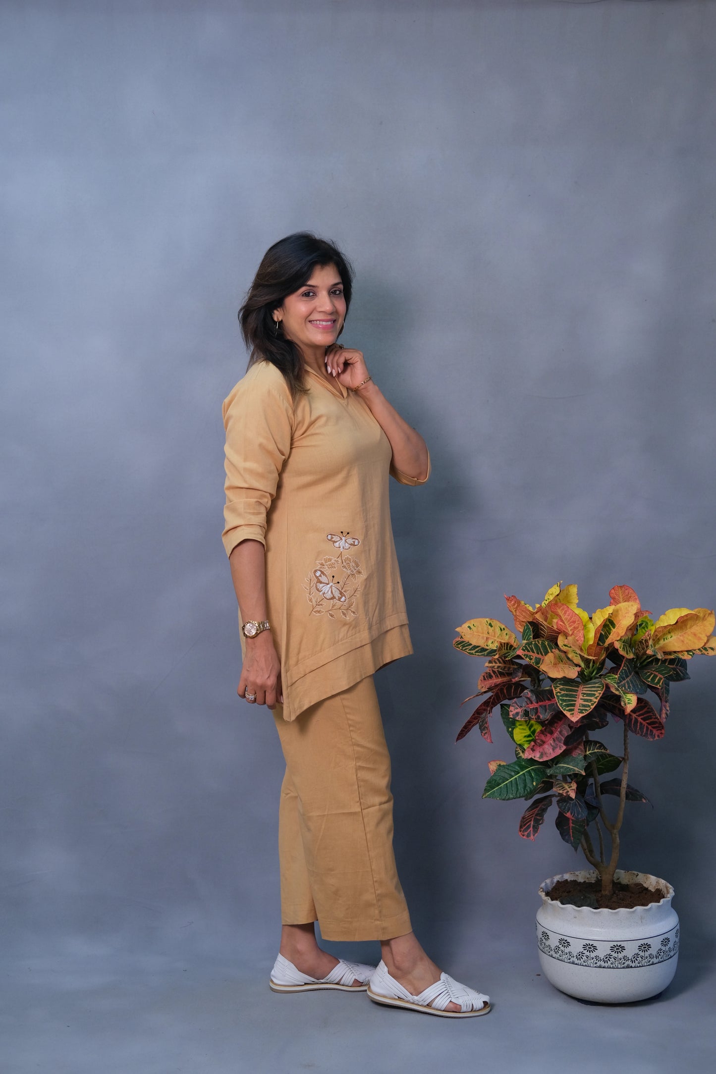 Beige Co-ord Set – Embroidered Flex Cotton Elegance for Modern Women