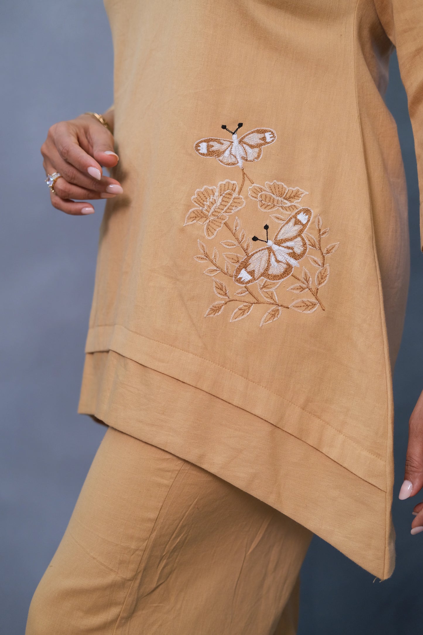 Beige Co-ord Set – Embroidered Flex Cotton Elegance for Modern Women