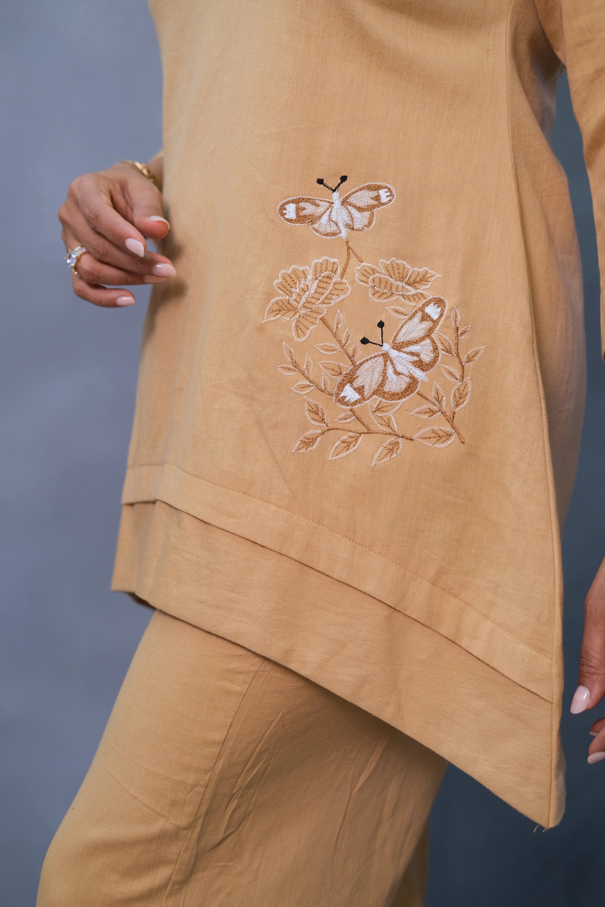 Beige Co-ord Set – Embroidered Flex Cotton Elegance for Modern Women