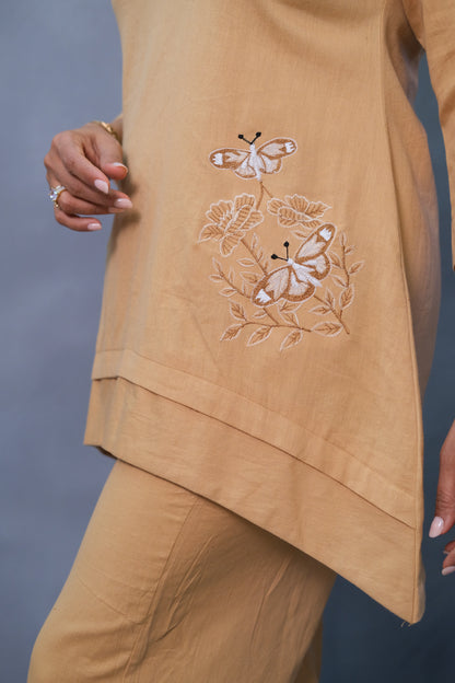Beige Co-ord Set – Embroidered Flex Cotton Elegance for Modern Women