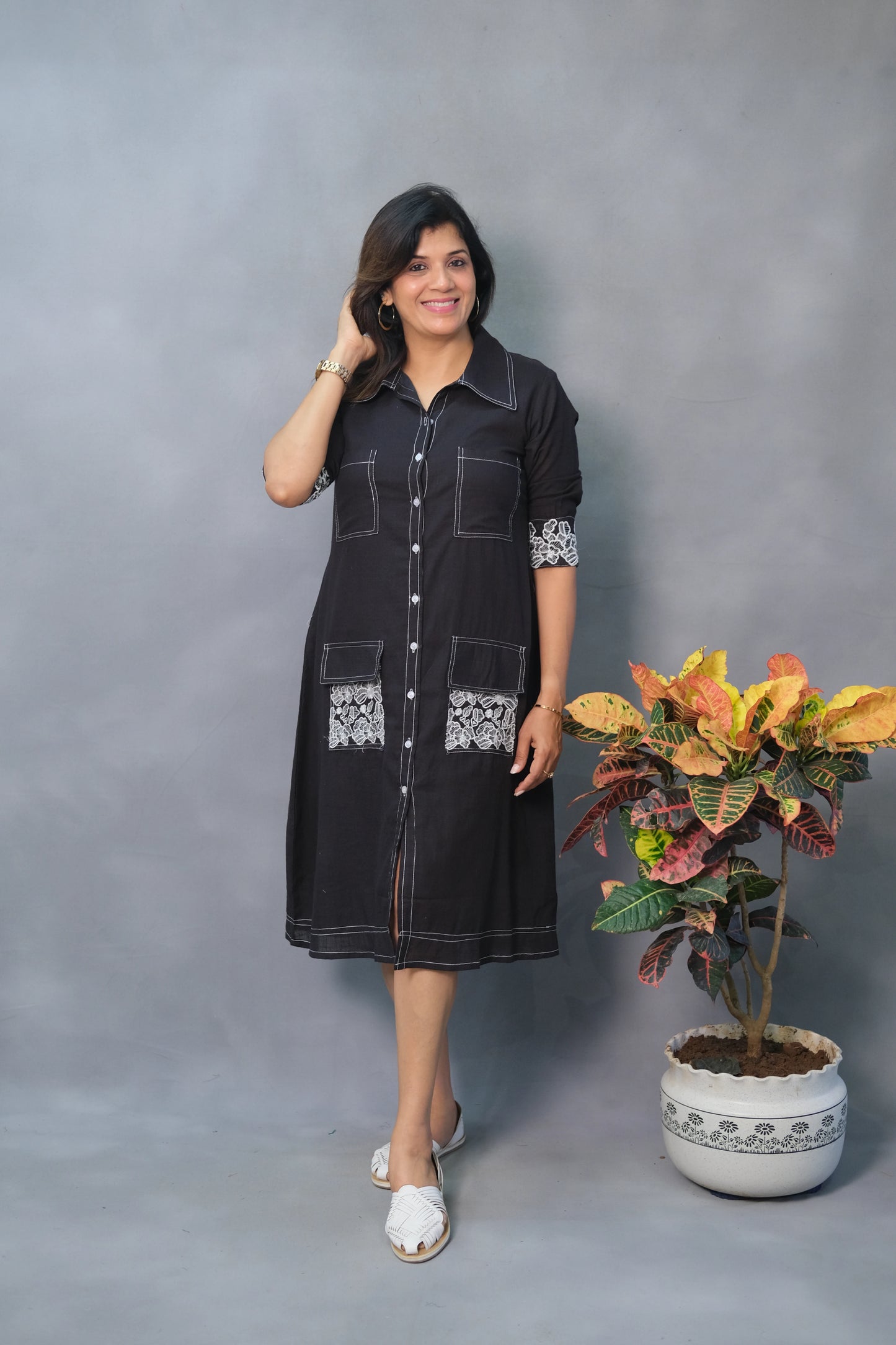Black One Piece – Embroidered Cotton Dress for Confident Everyday Style