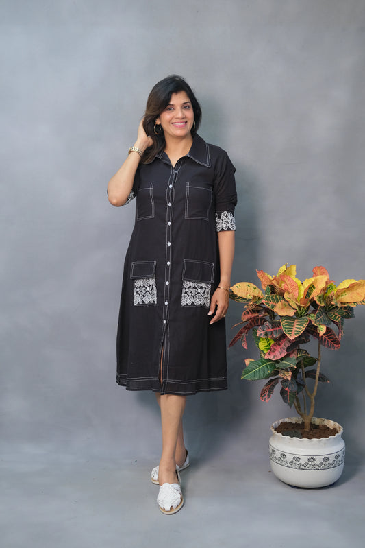 Black One Piece – Embroidered Cotton Dress for Confident Everyday Style