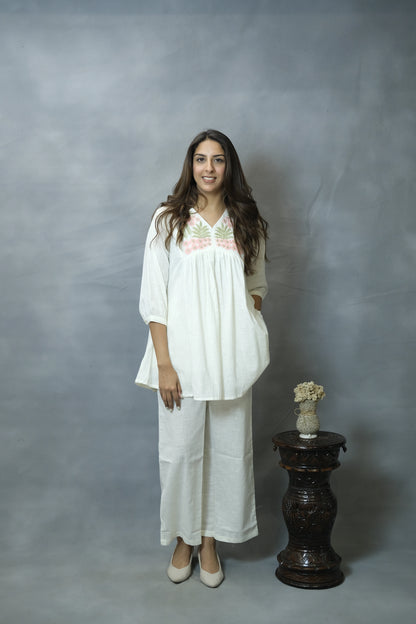 White Embroidered Co-ord Set | Flex Cotton | Elegant Everyday Wear