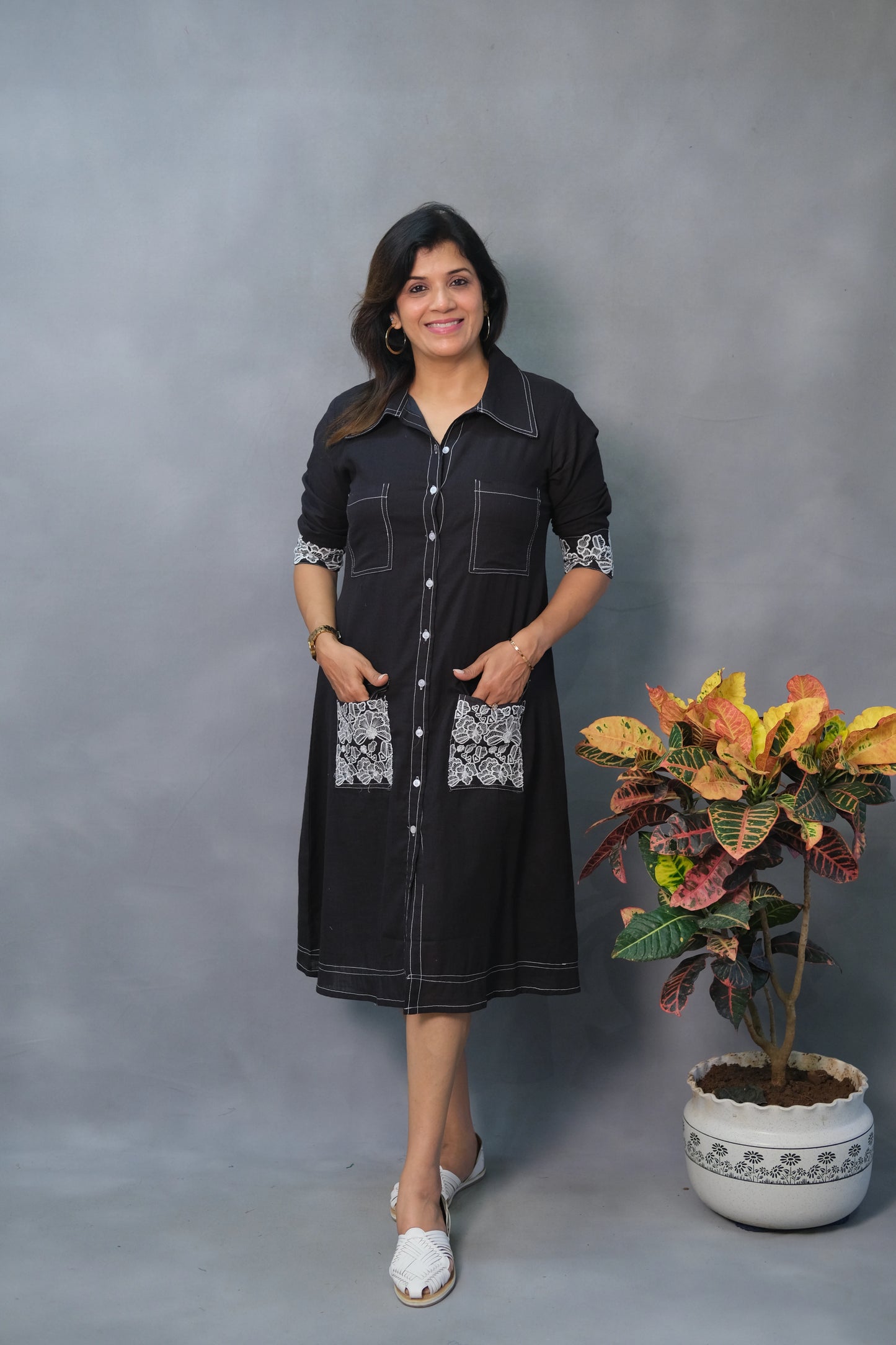 Black One Piece – Embroidered Cotton Dress for Confident Everyday Style