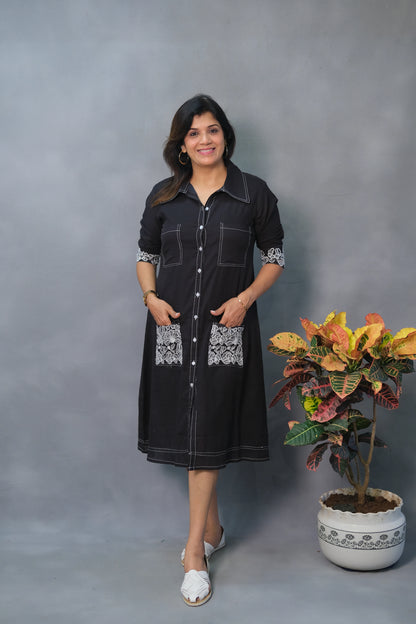 Black One Piece – Embroidered Cotton Dress for Confident Everyday Style