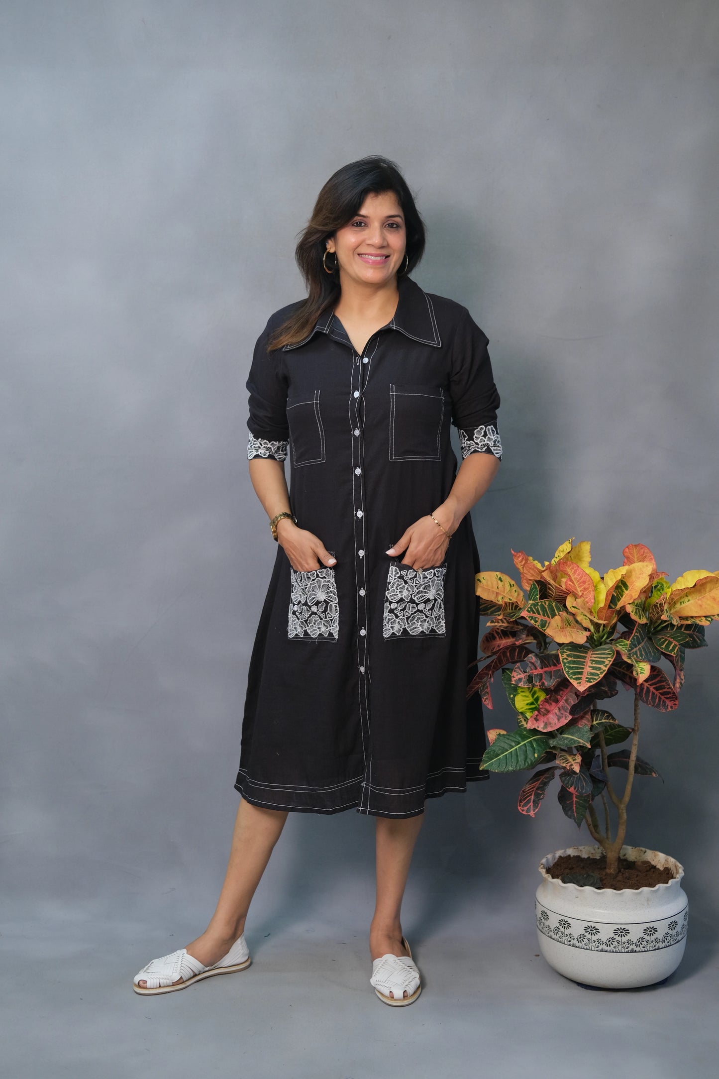 Black One Piece – Embroidered Cotton Dress for Confident Everyday Style