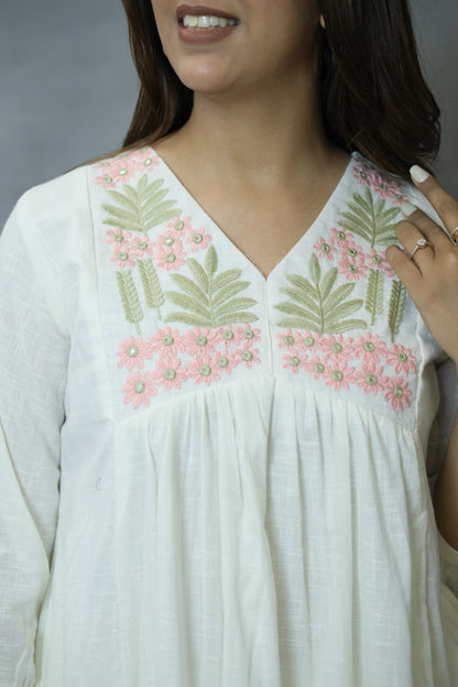 White Embroidered Co-ord Set | Flex Cotton | Elegant Everyday Wear