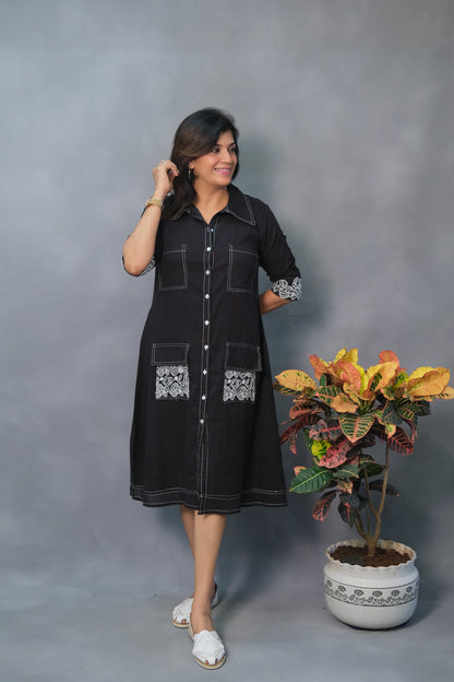 Black One Piece – Embroidered Cotton Dress for Confident Everyday Style