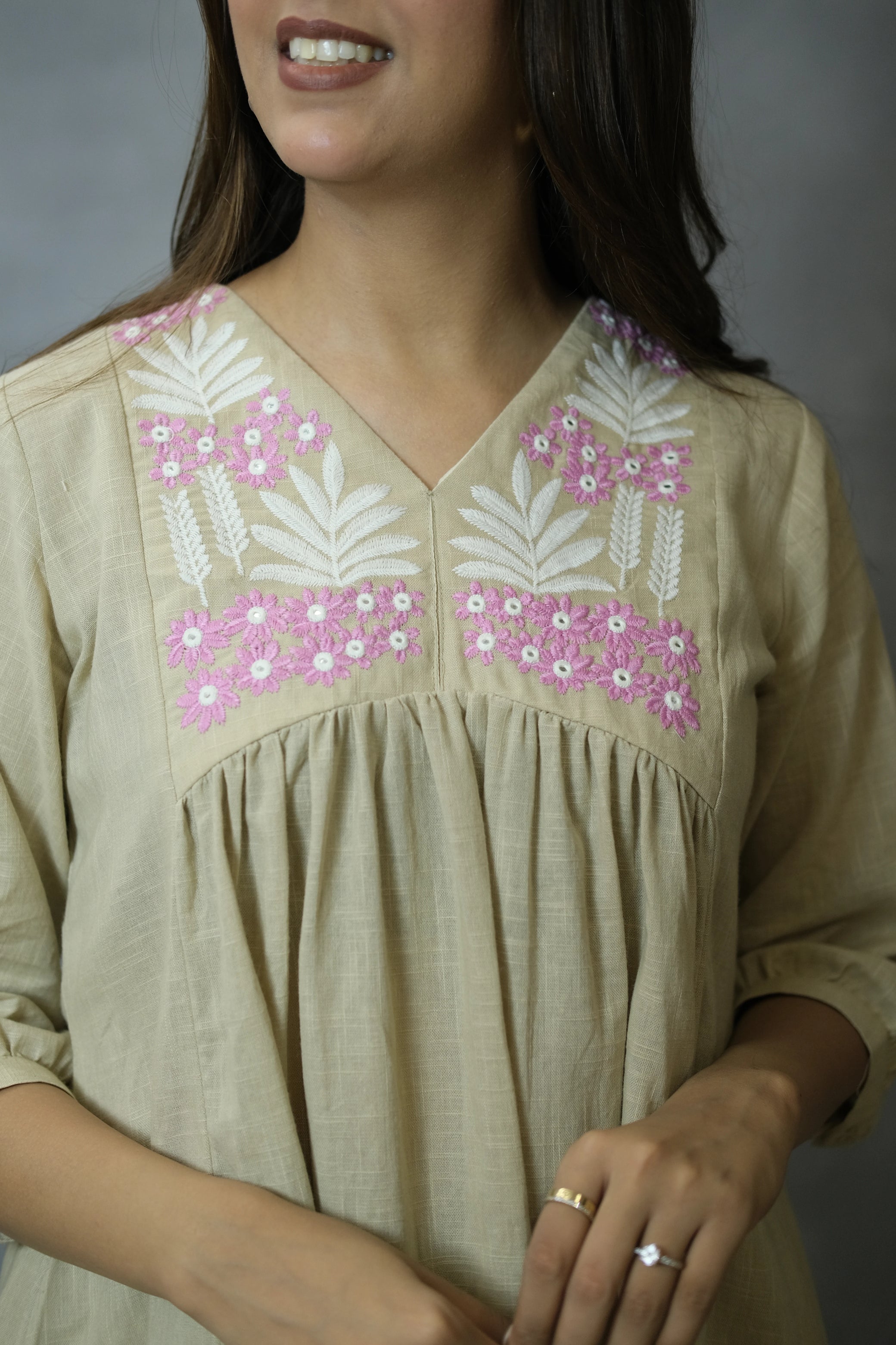 Beige Embroidered Co-ord Set | Flex Cotton | Elegant Everyday Wear